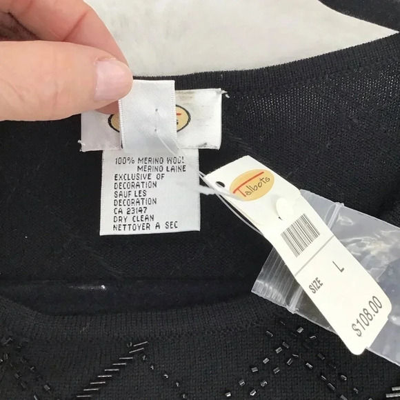 Talbots Women’s Merino Wool Embellished Beaded Short Sleeve Sweater NWT Size L - Picture 7 of 7